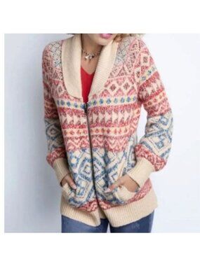 Cabi Red Blue Fair Isle Patterned Kint Sweater X-Small
